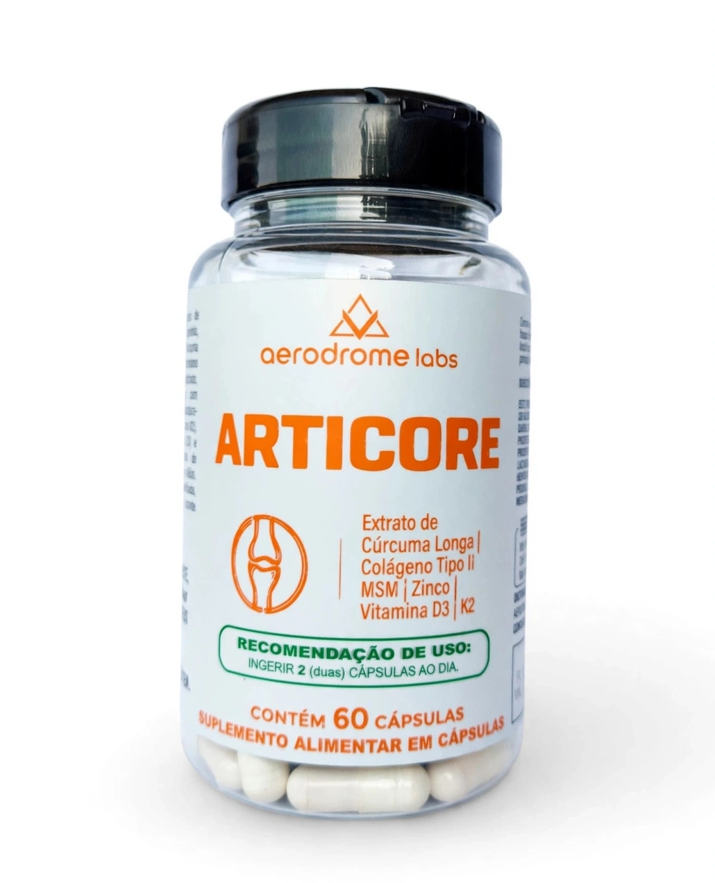 Frasco de Articore Aerodrome Labs, suplemento com 60 cápsulas
