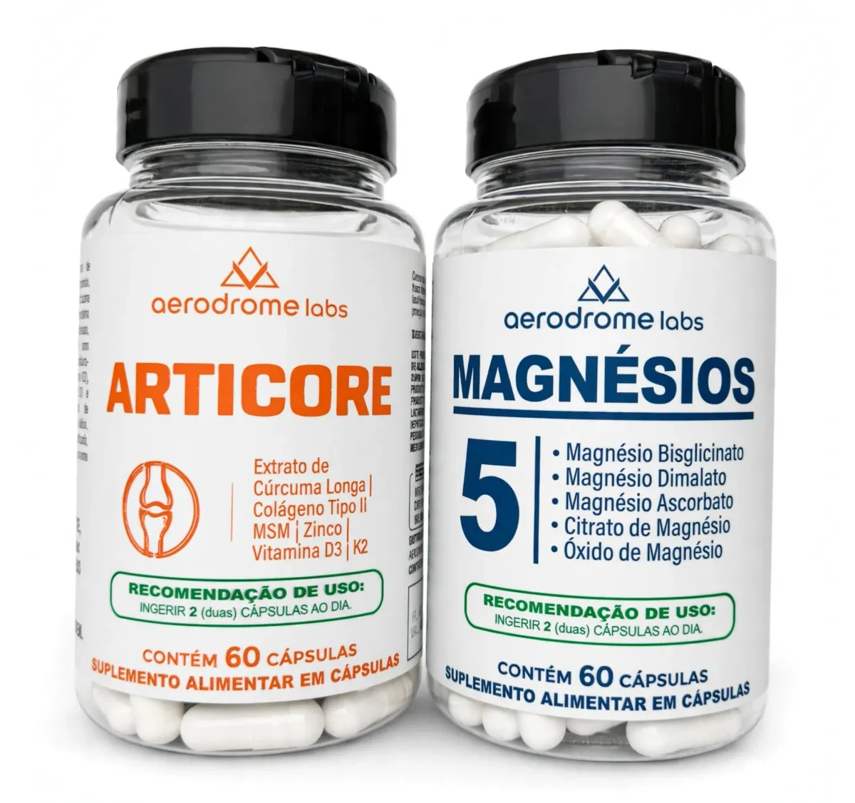 Kit Longevidade Ativa: frascos de Articore e 5 Magnésios Aerodrome Labs